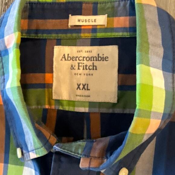 Abercrombie & Fitch Multicolor Plaid Casual Button Up Oxford Shirt Size XXL Y2K - Picture 3 of 9
